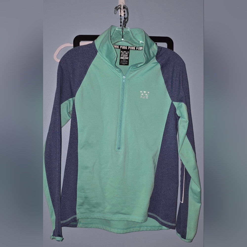 Victoria's Secret PINK Teal and Blue 3/4 Zip-Up Elastane Shirt